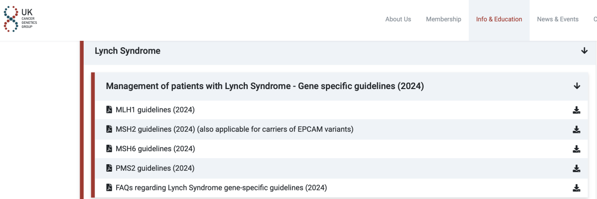 Lynch Syndrome Management Guidelines – Gene Specific              2024 –&nbsp;UKCGG